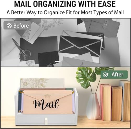 Two-Layer Solid Wooden Mail Storage Organizer Holder with Clear Acrylic Top and Bottom Drawer, Leather Handle, Keeping Mail, Bills, Letters, Cards and Office Supplies in One Place, Home Decor Gifts - Image 6