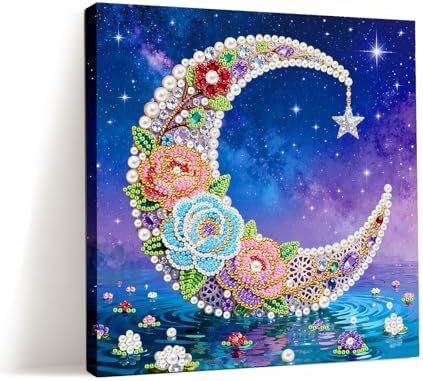 LQCrafK DIY Pearl Art Painting Handcraft Kit for Adults Beginners, Healing Stress-Relieving Home Wall Creative Design Decoration, Framed Painting with Tools-Moon by LQCrafK