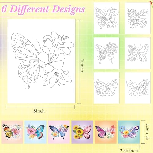 Dinifee 6 Pack Pre Drawn Canvas 8x10 Paint Kit for Adults, Butterfly - Image 3