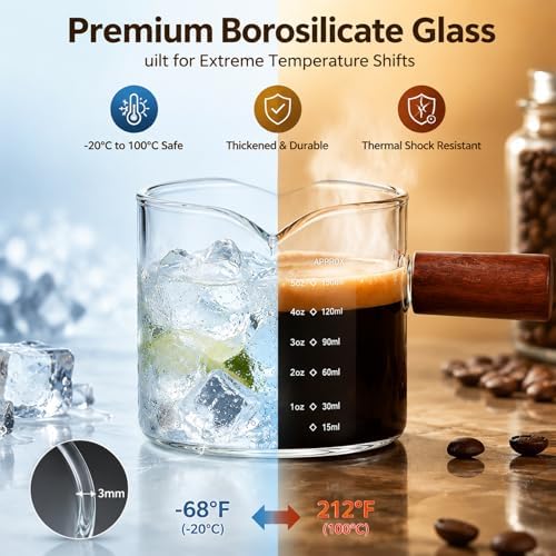 2 Pack Borosilicate Glass Espresso Shot Glass Measuring Cups with Handle - Image 5