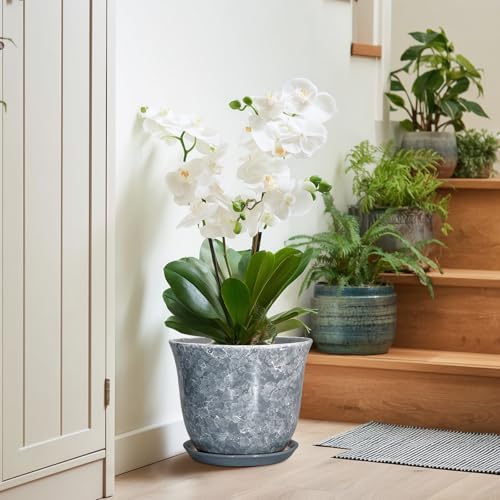 Ceramic Pots for Plants - 10 Inch Planter with Drainage Hole and Saucer, Round Plant Pot for Indoor Outdoor, Decorative Flower Pot, Modern Planter, Garden Decor, Gifts for Plant Lover, Grey - Image 6