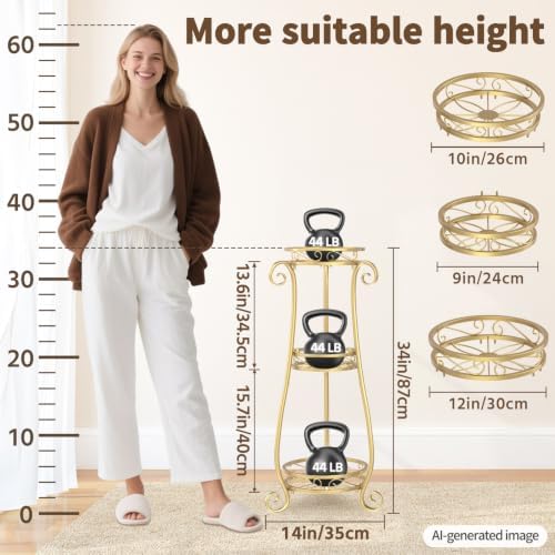 LASZOLA 3 Tiers Metal Corner Plant Flower Stand Tall Indoor Outdoor, Gold - Image 5