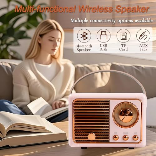 Retro Bluetooth Speaker, Vintage Style Mini Portable Wireless Speaker,4 inch speaker, Cute Small Desk Office Decor with Classic Look, Compact Sound for Party Kitchen Bedroom Home Travel Outdoor Use - Image 5