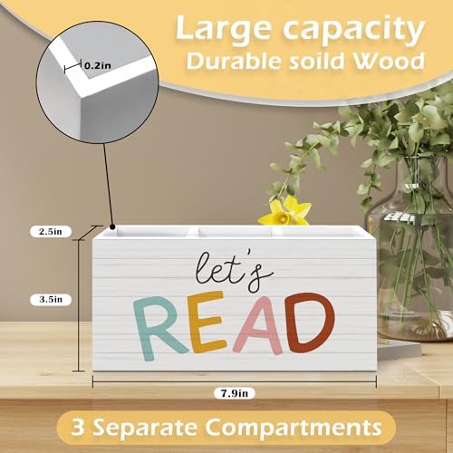 Book Lovers Gifts Pen Pencil Holder, Book Reader Gifts, Boho Desk Accessories, Let's Read Wooden Pen Pencil Organizer for Reading Room Corner Nook Classroom Library Desk Decor - Image 7