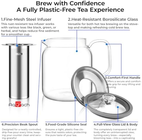 Aquach 68oz Glass Teapot Stovetop Safe with Loose Leaf Tea Steeper - Image 5