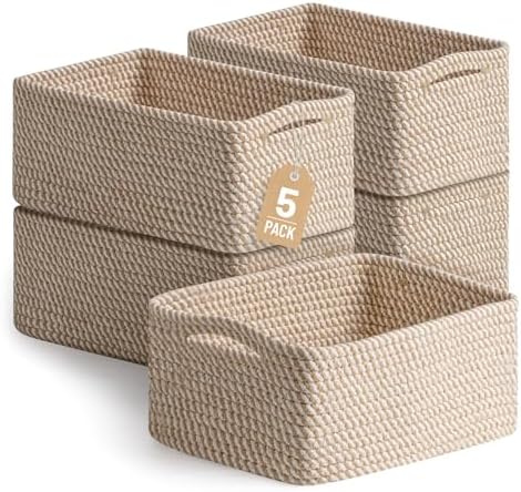 5 Pack Small Woven Storage Baskets for Shelves, Gift Baskets Empty by YILOBI