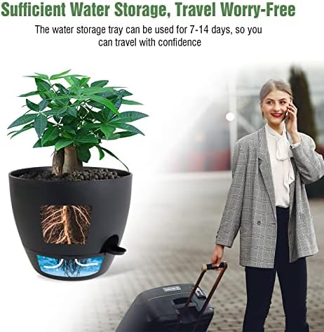 UOUZ 12inch 2Pack Large Self Watering Planters, Plastic Plant Pots with 60oZ Removable Deep Reservoir and Multi Mesh Drainage Holes for Indoor Outdoor Garden Plants and Flowers, Black - Image 5