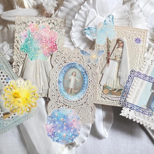 130 Pcs Pastel Fade-Resistant Lace Scrapbook Stickers - Vintage Colorful Butterfly Feather Embellishments, Waterproof Reusable DIY Decor for Journal Wedding Photo Album Craft Gift Seasonal Projects - Image 4
