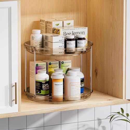 LAMU 2 Tier Lazy Susan Turntable Organizer 10.6'' Rotating Spice Rack Organization for Cabinet, Kitchen, Pantry, Countertop, Bathroom, Vanity, Medicine Cabinet Organizer, Amber - Image 5
