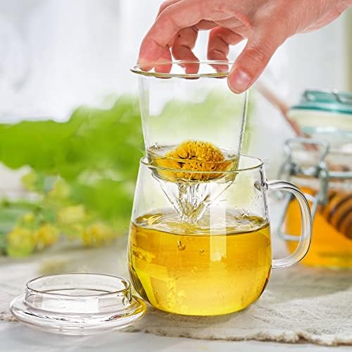 Tosnail 2 Pack 18 Ounce Large Glass Tea Cup with Lid and Tea Infuser Set, Tea Mugs with Strainer, Clear Teacups with Tea Filter, Glass Cups for Blooming Tea, Loose Tea Brewing - Image 5