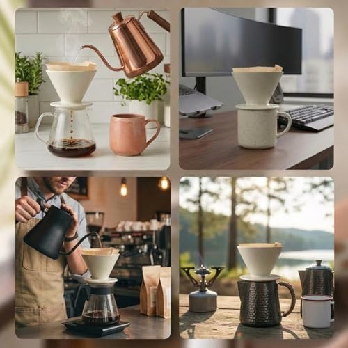 DIF DECO Ceramic Pour Over Coffee Dripper, Reusable Porcelain Portable Pour Over Coffee Maker, Slow Brewing Accessories with 1 Holes for Home, Office, Travel, Camping (Sesame Cream) - Image 7