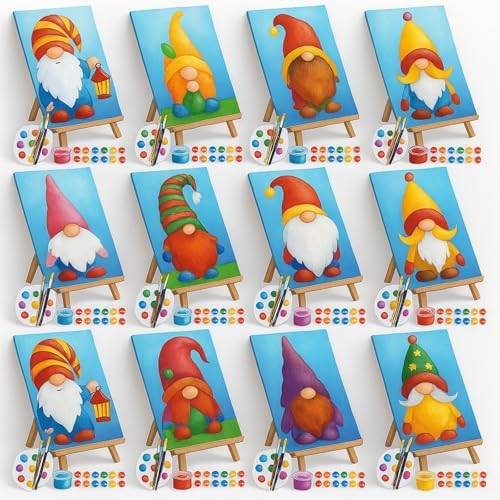 Marspark 12 Set Christmas Gnomes Pre Drawn Canvas Pre Printed Canvas Set by Marspark