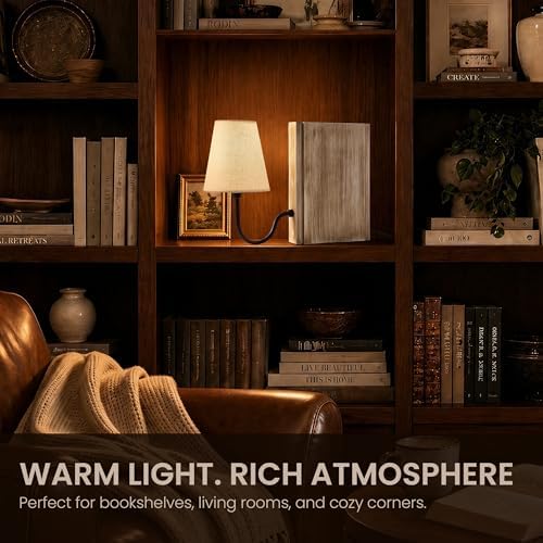 AELS Solid Wood Bookshelf Lamp with Bulb, 3-Color Touch Control Dimmable Table Lamp with Linen Shade, Modern Decorative Bookend Lamp for Bedroom, Office & Bookshelf Decor, White - Image 5