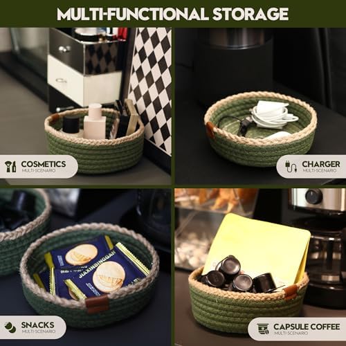 Sea Team 3-Pack Compact Nesting Woven Cotton Rope Storage Baskets, Green - Image 7