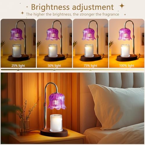 CRMILL Candle Warmer Lamp Electric Timer - Candle Lights Home Decor Candles Warming Height Adjustable Dimmable Warmers Purple - Image 3