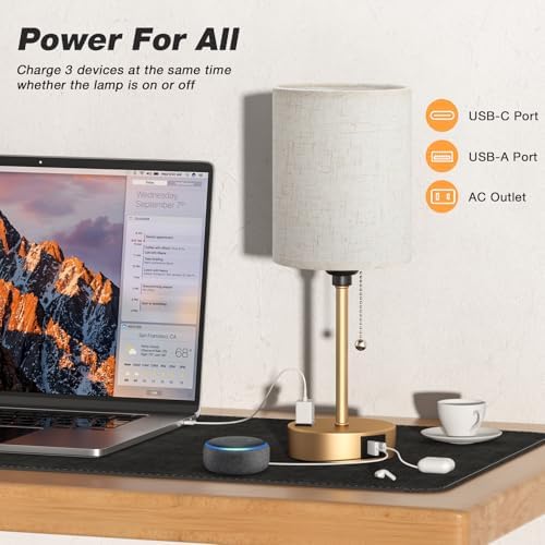 Small Bedside Table Lamp for Bedroom, Desk Lamp with USB Ports for Dorm - Image 2