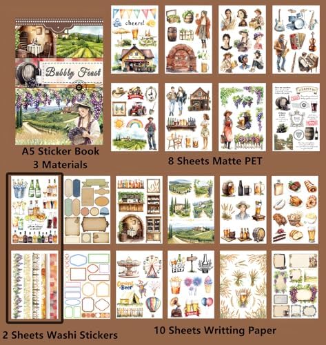 YagCu Bubble Feast Scrapbook Stickers, 20 Sheets Journaling Sticker, Junk Journal Supplies, Pre-Cut Aesthetic Scrapbooking for Adults, Decorative Ephemera Bullet Planner DIY Arts Craft Collage - Image 5