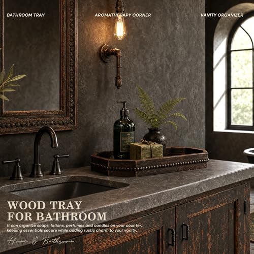 EOSAHR Pine Wood Decorative Tray: Serving Tray for Kitchen Counter,OldBlack - Image 4