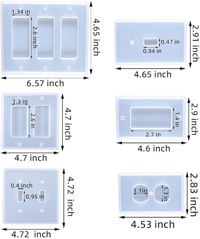 Light Switch Cover Resin Molds, 6PCS Silicone Standard Light Switch Cover Plate Mold Kit Set for Epoxy Casting Socket Panel DIY Home Decoration