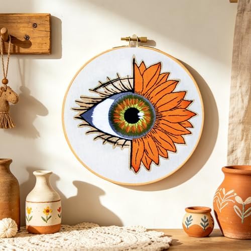Crafmanoe Sunflower Eyes Embroidery Kits for Beginners Adults, Hand Embroidery Starters Kits, Stamped Cross Stitch Kits Needlepoint Kits for Beginners Adult, Embroidery Hoop, Thread and Video Tutorial - Image 4