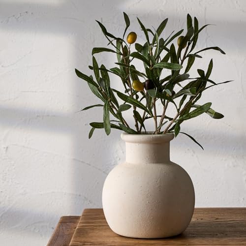 SIDUCAL Ceramic Rustic Farmhouse Vase | 6 Inch Pottery Decorative Boho Flower Vase for Home Decor, Table, Living Room, Bathroom Decoration, Shelf Decor, Mantel, Wedding, White by SIDUCAL