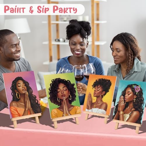 4 Pack Sip and Paint Kit for Adults Pre Drawn Canvas for Painting Pre Printed Stretched Canvas DIY Art Party Set Date Night Girls Game (Pray Girl,8x10 Inches) - Image 6