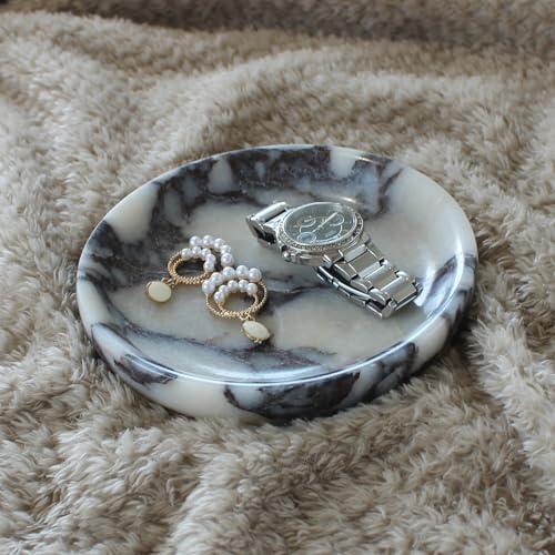 Natural Marble Travertine Ring Dish Jewelry Tray 5.5" for Women, Marble Trinket Dish for Key Earring Nightstand, Mother's Day Engagement Birthday Gift - Calacatta Viola - Image 3