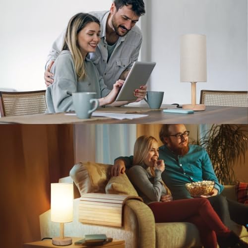 LALISU Small Table Lamp，Nightstand Lamp Wood Base Bedside Lamp Plug in - Image 5
