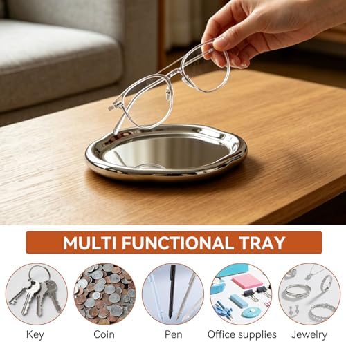 Ceramic Jewelry Tray, Ceramic Jewelry Cloud Plate Decorative Tray Trinket Dish Cute Room Decor for Rings Earrings Necklace Organizer 7.09in (Silver Round) - Image 3