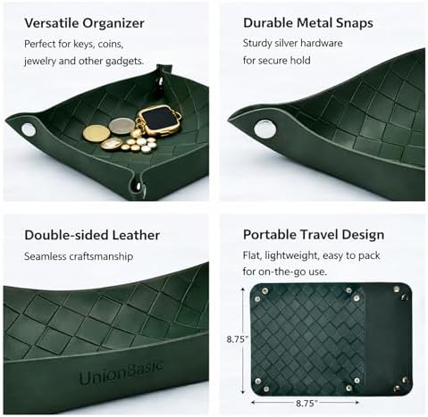 UnionBasic Small Valet Tray, Jewelry Tray for Rings Watches Earrings, Entryway Catchall Caddy for Coins Keys Change, Nightstand Bedside Valet Holder, Trays for Electronic Gadgets, Woven Vintage Green - Image 2