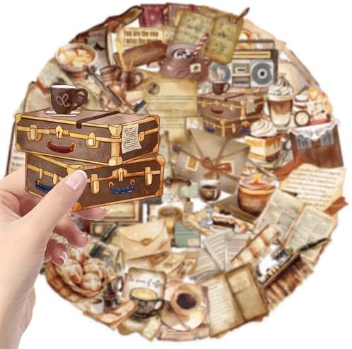 50 PCS Retro Coffee Shop Stickers for Scrapbooking Journaling Junk Journal Scrapbook Supplies - Waterproof Transparent PET Aesthetic Decals for Resin Crafts Decorative Art Crafts (Retro) - Image 3