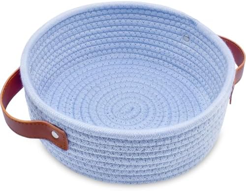 ABenkle Small Storage Basket, Mini Cotton Rope Storage Bin, Cute Tiny Shelf Baskets, Boho Decorative Toy Organizer for Nursery, Spa, Empty Gift Basket - XS, Blue by ABenkle