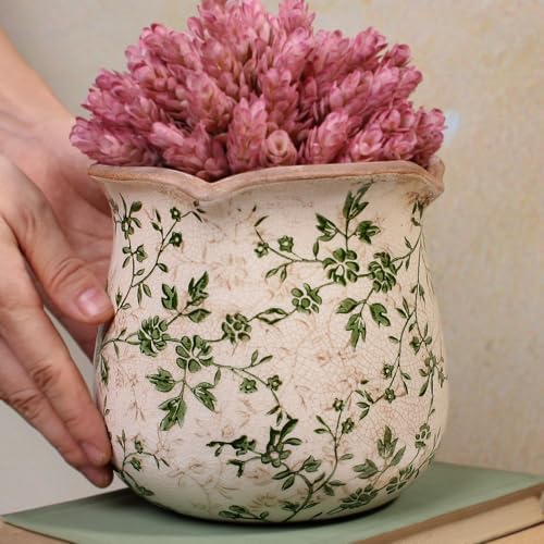 Xiaan Jiaju Vintage Ceramic 6.11'' Plant Pots, Decorative Vase for Indoor Garden, Room & Home Decor, Sage Beige - Image 5