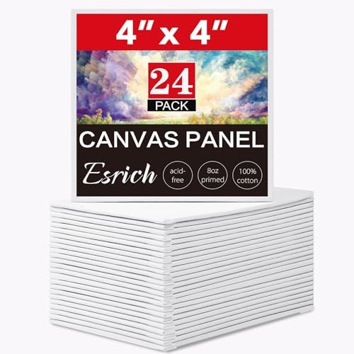 ESRICH 4x4IN Small Canvases for Painting, 24 Pack Mini Canvas Boards Cotton Painting Canvas Primed Acid Free Mini Blank Canvas Panels for Oil Paint,Watercolor,Acrylic Paint,Gouache&Tempera. by ESRICH