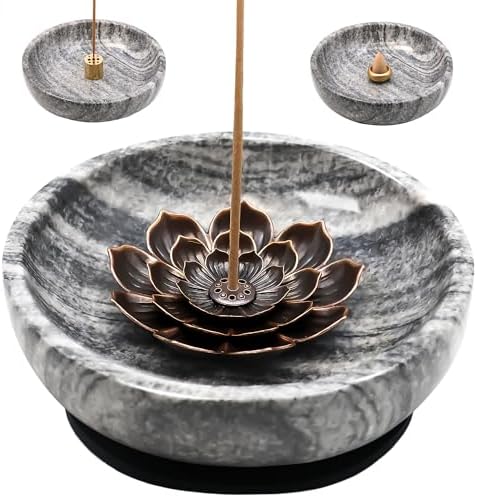 Natural Marble Incense Burner, Stick and Reflux Incense Holder, Handmade Stick Incense Burner, Ideal for Incense Smoking, Incense Burning and Decoration (Extra Large 5.91inGrey) - Image 5