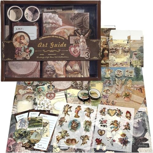 ATIRAMANIYA 346pcs Vintage Scrapbook Kit Aesthetic Junk Journal Set with Stickers, Washi Tape, A6 Notebook & Decorative Paper, All-in-One Scrapbook Kit Stationery (Star and Art Museum) by ATIRAMANIYA