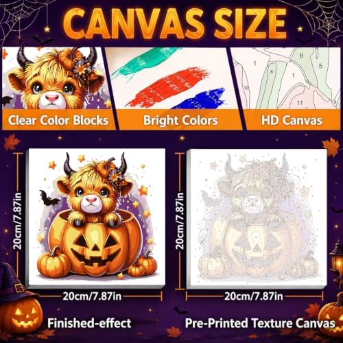 Mandun Halloween Cow Paint by Numbers Kit for Kids, 8x8 inch - Image 3