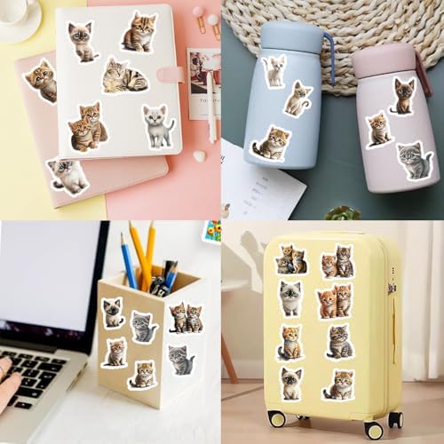 50Pcs Vintage Stickers,Waterproof Vinyl Aesthetic Decorative Sticker Scrapbooking Supplies for Adult Card Making Letters Planner Journaling Junk Journal DIY Water Bottles Cards Art Craft.Kitten - Image 3