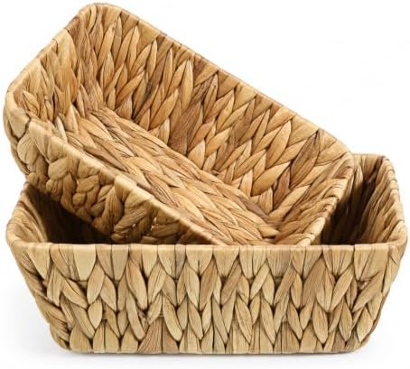 2 Pack Small Wicker Baskets, 2 Size Water Hyacinth Woven Basket Durable Rustic Hand Woven Decorative Baskets for Living Room, Kitchen, Bedroom, Shelf, Home Decor by Unknown