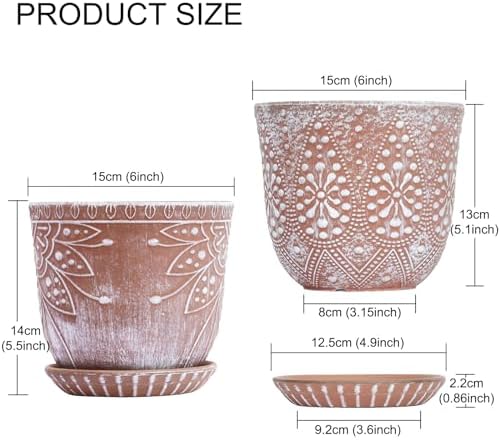 Gepege Ceramic Plant Pots, 6 Inch Indoor Planters with Drainage & Saucers - Image 2