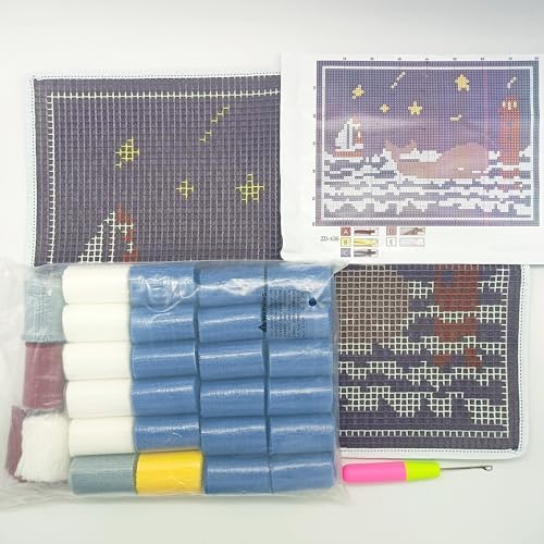 Howie's Latch Hook Kits for Adults, DIY Latch Hook Kit Rug Crochet Yarn, Color Preprinted Pattern Embroidery Decoration(Whale, 19.69 x 14.96 inch) - Image 2