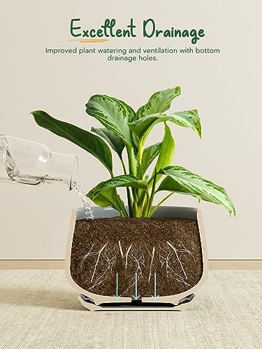 LE TAUCI Plant Pots for Indoor Plants, 4.1+5.1+6.5 inch, Set of 3, Ceramic Planters with Drainage Hole and Saucer, Indoor Flower Pot with Hole Mesh Pad, Gifts for Mom, Reactive Glaze Blue Gray - Image 3