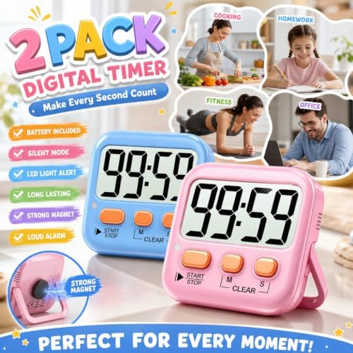 Antonki 2 Pack Digital Timer for Kids Classroom Kitchen Timers for Cooking - Image 2
