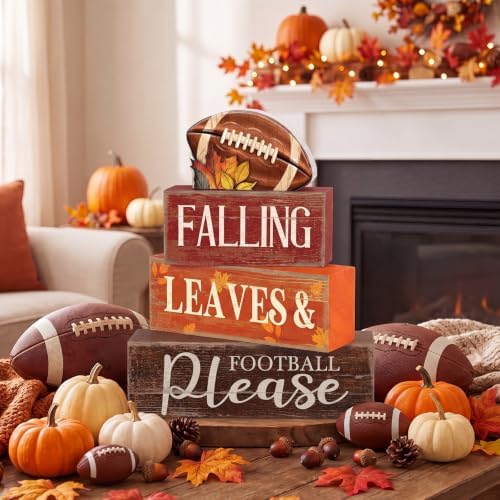 Moucuny 4 Pcs Fall Football Table Decor Farmhouse Tiered Tray Sign Set - Image 2