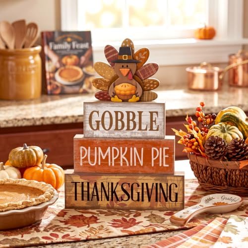 Moucuny 4 Pcs Fall Decorations For Home Wooden Thanksgiving Turkey Decor - Image 4