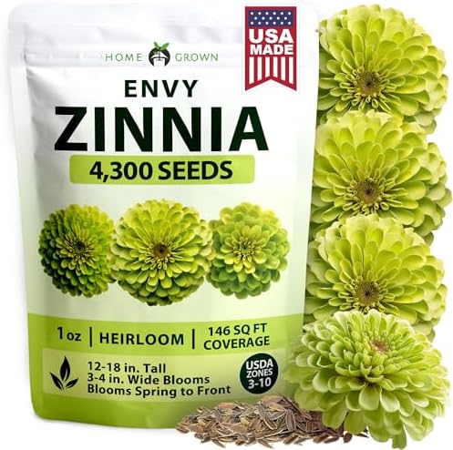 HOME GROWN Envy Zinnia 4,300 Flower Seeds 1 oz Zinnia elegans by HOMEGROWN
