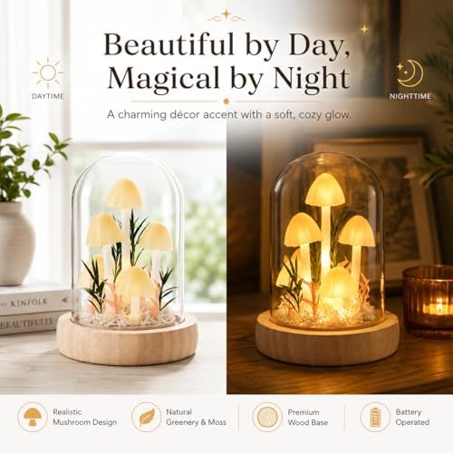 QUELIEN Mushroom Lamp,Mothers Day Mom Gifts for Mom,Light Up Mushroom in Glass Dome,Birthday Party Decorations,Ideal Birthday Gift,GirlfriendGift - Image 2
