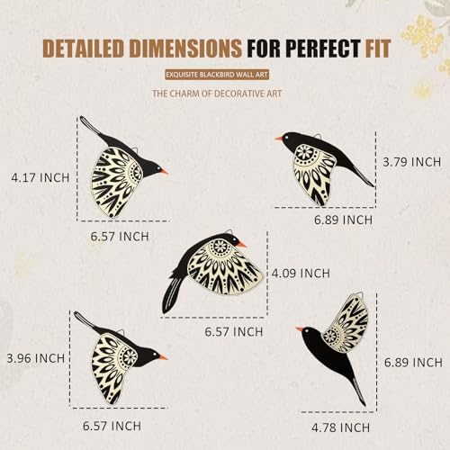 Wooden Bird Wall Decor Set of 5, Scandinavian Folk Art Flying Bird Wall Art, Lightweight Boho Wall Hanging for Living Room Bedroom Hallway Nursery - Image 3