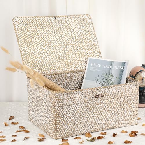 Hipiwe Wicker Woven Baskets Bin with Lid Seagrass Storage Basket, X-Large - Image 6