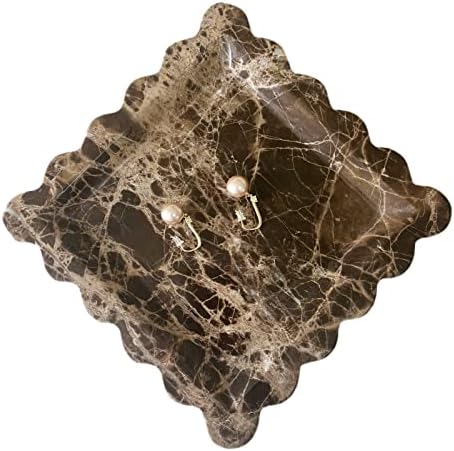 Vintage Natural Marble Tray Small Ornaments Scalloped Tray Handmade Storage Dish for Counter, Vanity, Dresser, Nightstand and Desk (Coffee Net) by SIADKOCC